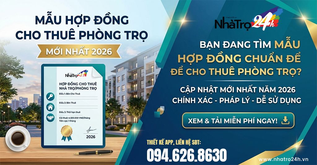 Mẫu Hợp Đồng Cho Thuê Phòng Trọ Mới Nhất 2026 (File Word, PDF Chuẩn Pháp Lý) - Hướng dẫn phần mềm quản lý nhà trọ